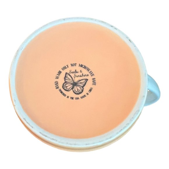 Seeds and Sunshine Coffee Mug, Cup Orange Bees and Flowers Gold Trim - Picture 6 of 7